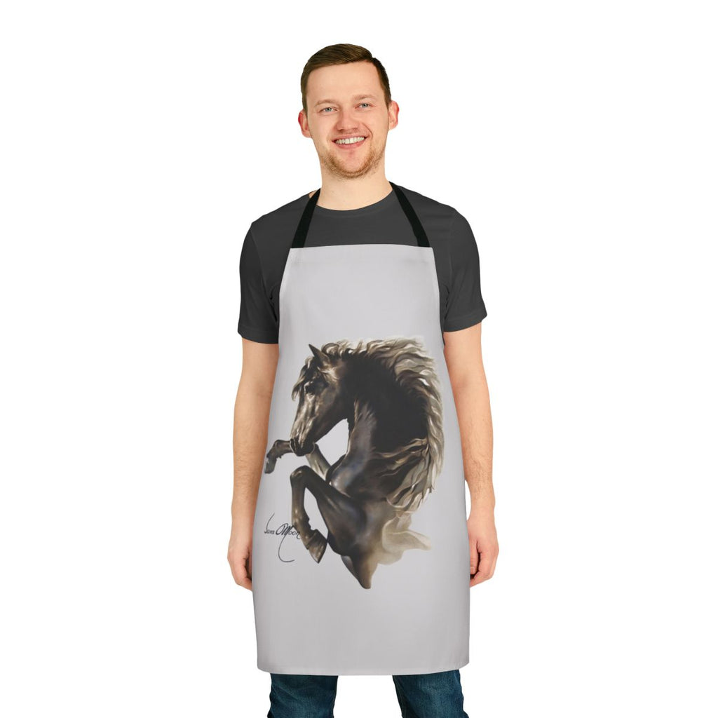 Black horse silhouette design on a high-quality apron