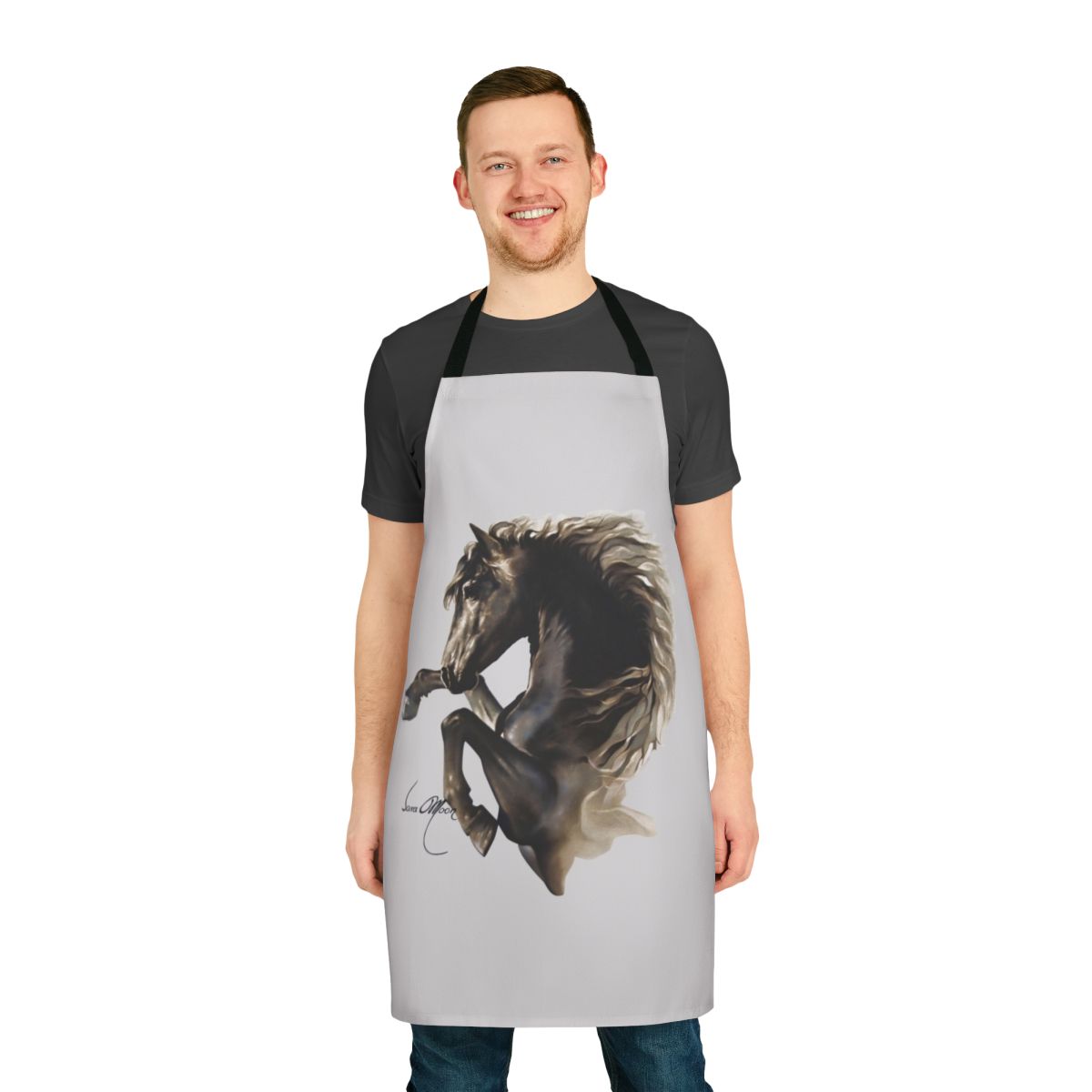 Black horse silhouette design on a high-quality apron