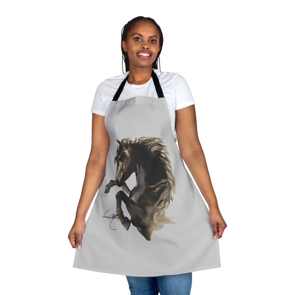 Black horse silhouette design on a high-quality apron