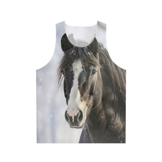 Black horse silhouette in winter