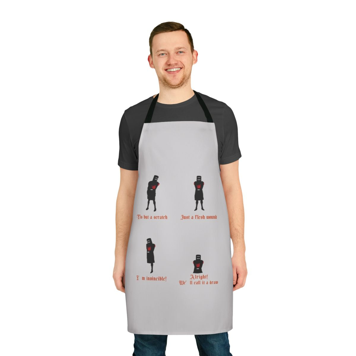 Black Knight Inspired Apron with Monty Python Depreciation Design