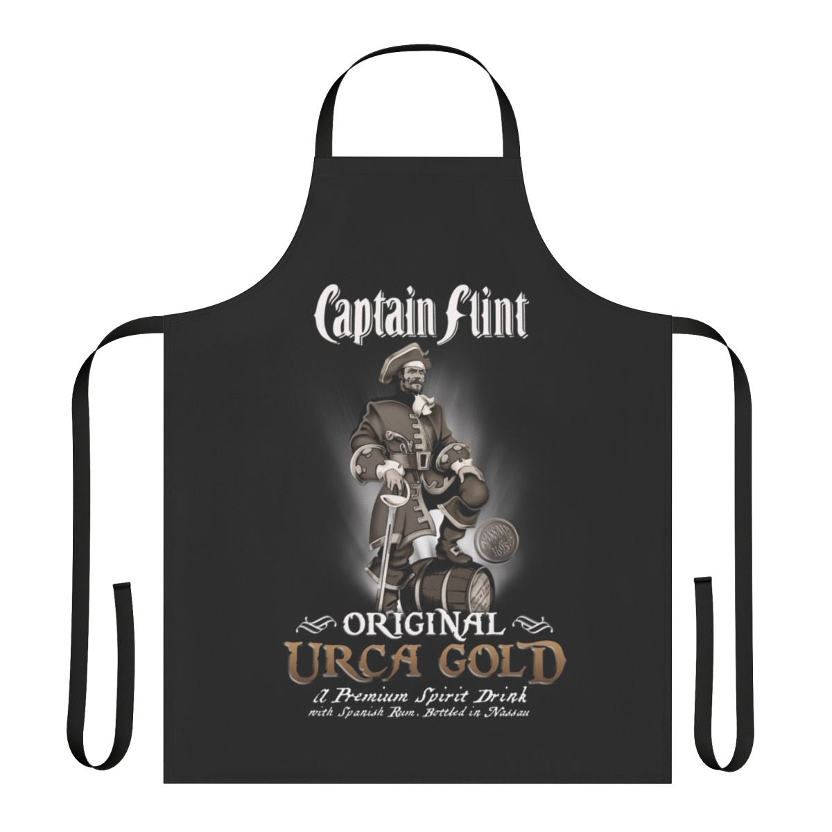 Black pirate apron with rum logo, inspired by the TV series Black Sails