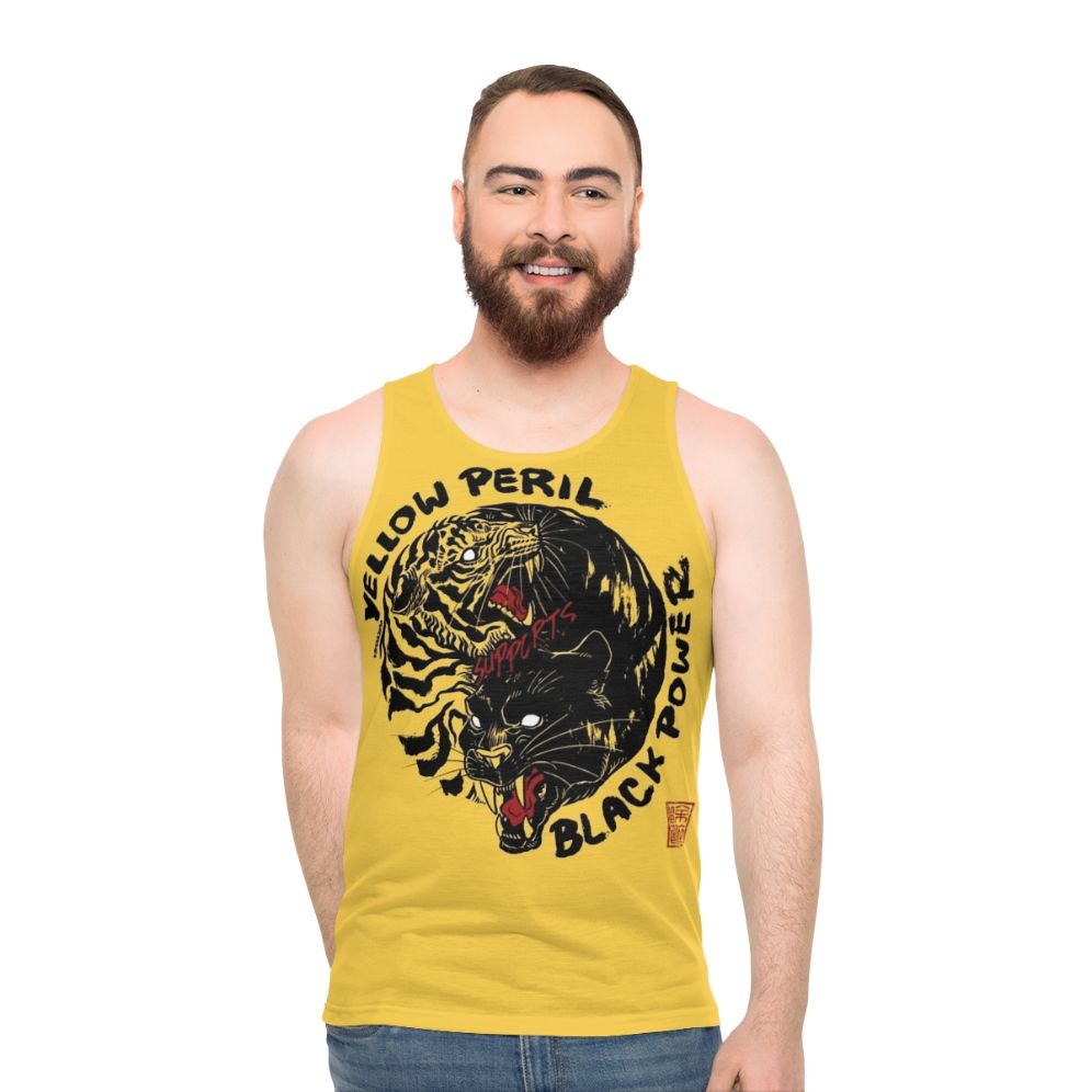 Black power unisex tank top with tigers and panthers