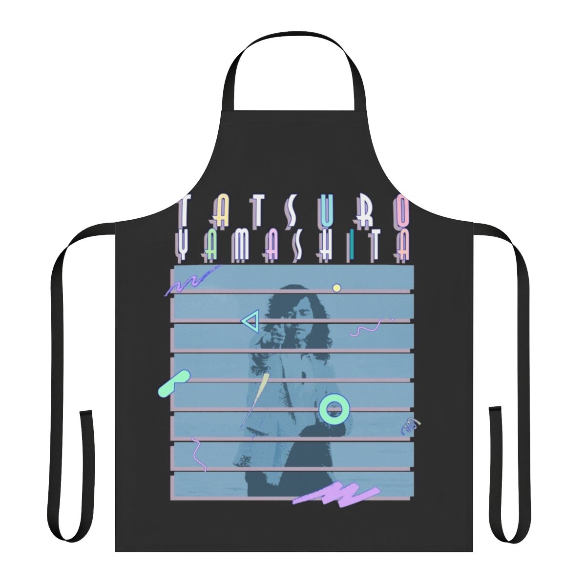 Black retro-style apron with Japanese funk music influences