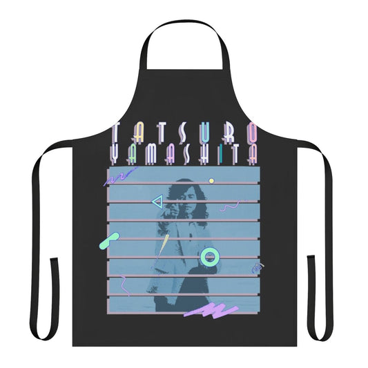 Black retro-style apron with Japanese funk music influences