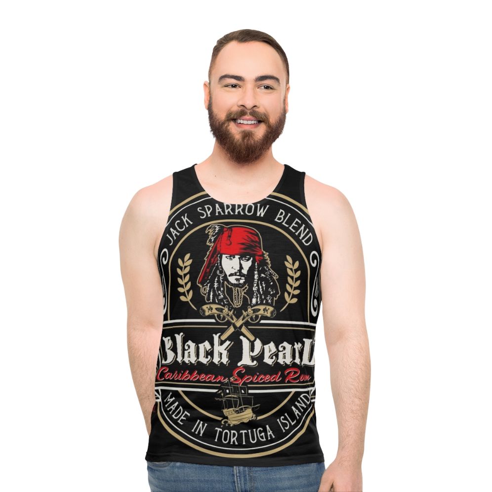Black rum tank top with pirate graphics