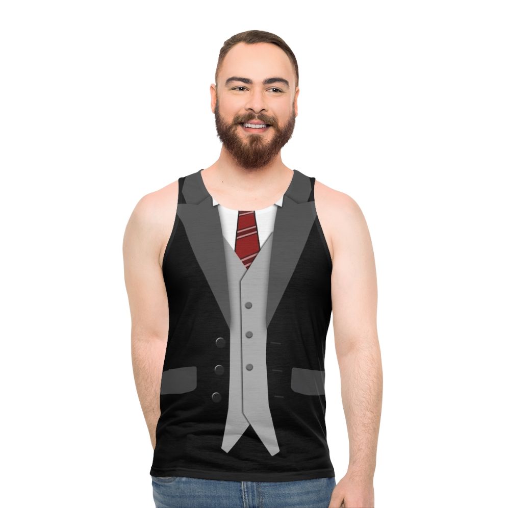 Black suit red tie unisex tank top