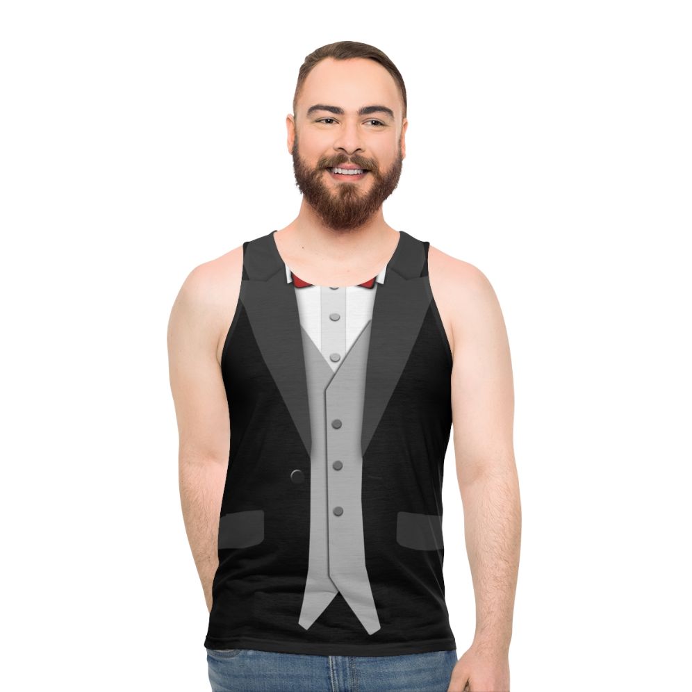Black tuxedo and red bowtie unisex tank top