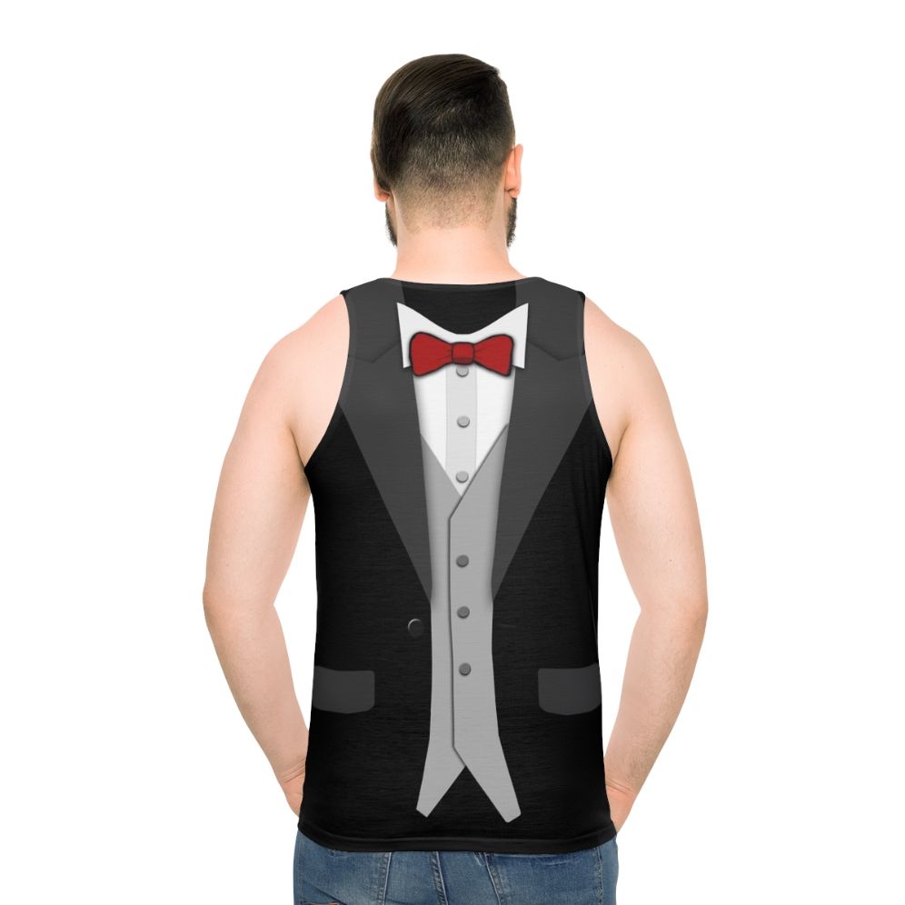 Black tuxedo and red bowtie unisex tank top