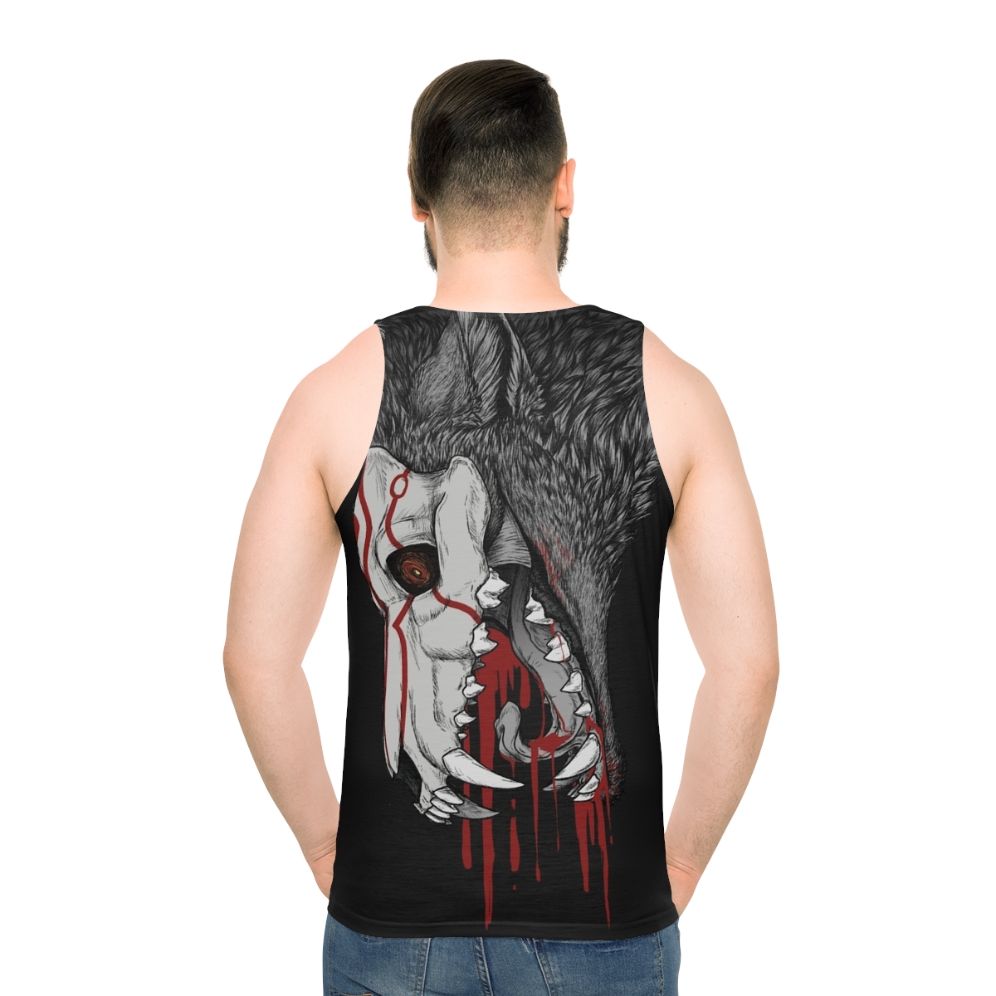 Black unisex tank top with horror graphic design