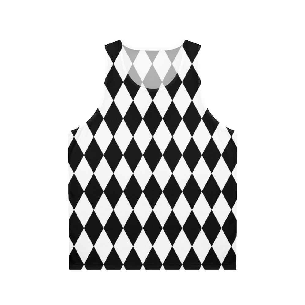 Black and white harlequin diamond pattern unisex tank top