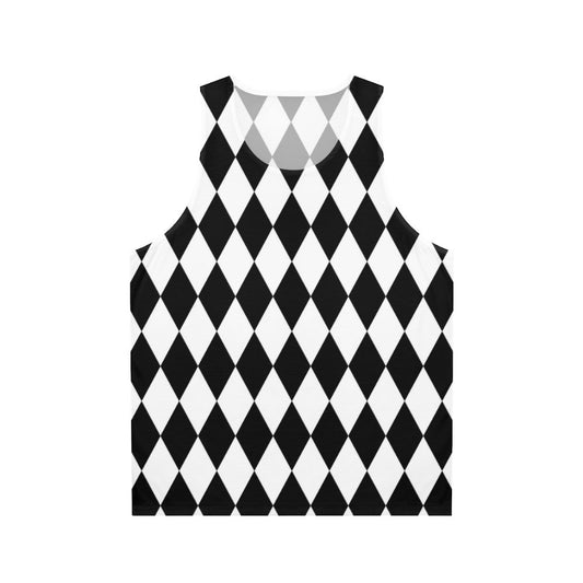 Black and white harlequin diamond pattern unisex tank top