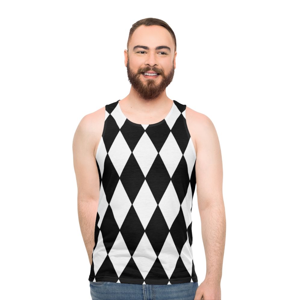 Black and White Harlequin Pattern Unisex Tank Top