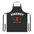 Black Widow tribute apron featuring iconic superhero imagery