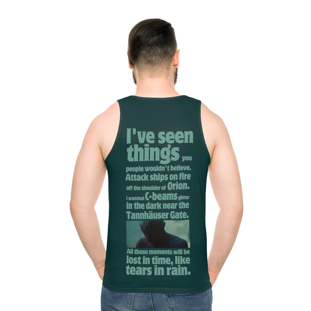 Unisex tank top featuring the iconic 'Tears in Rain' quote from the classic science fiction film Blade Runner