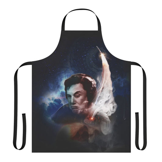 "Elon Musk inspired apron with 'Blast Off' design, perfect for space and science enthusiasts"