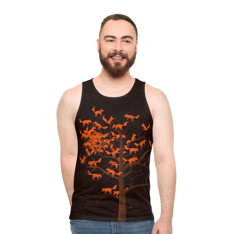 Blazing fox tree pattern on a unisex tank top