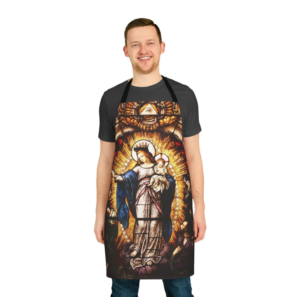 Vintage-style apron featuring an iconic image of the Virgin Mary