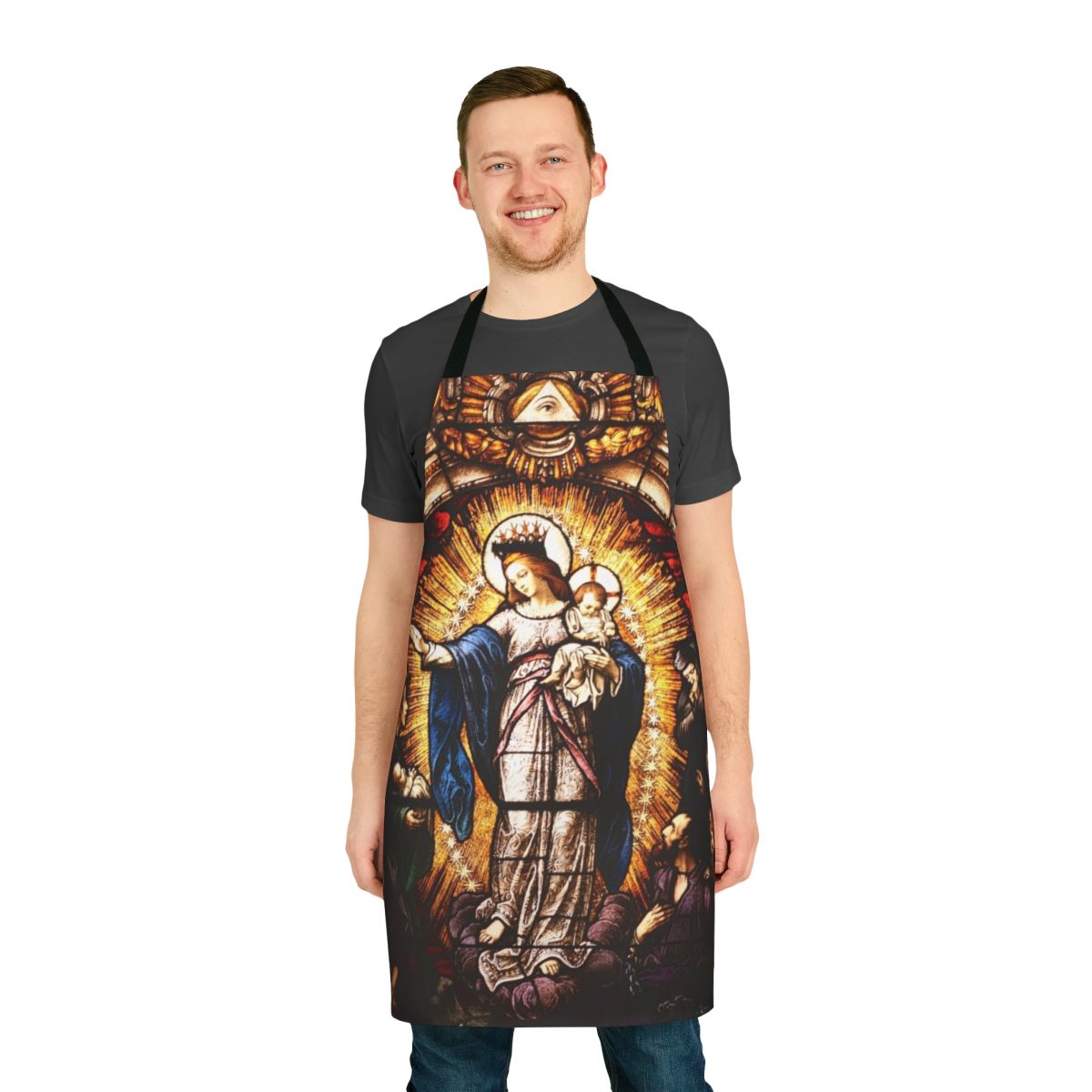 Vintage-style apron featuring an iconic image of the Virgin Mary