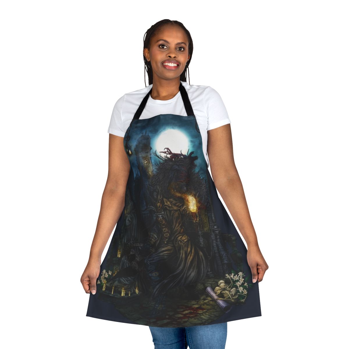 Bloodborne-themed apron with the iconic bloodborne logo and text "The Hunt"