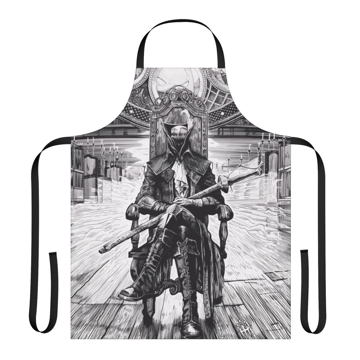 Bloodborne Lady Maria-themed kitchen apron with intricate lace design