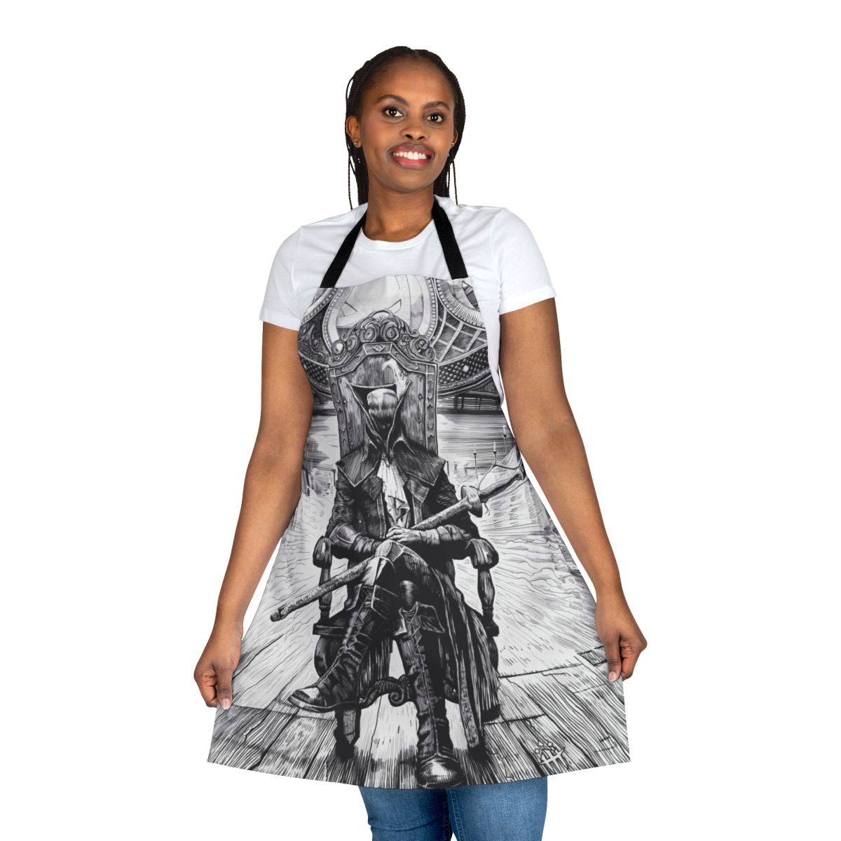 Bloodborne Lady Maria-themed kitchen apron with intricate lace design