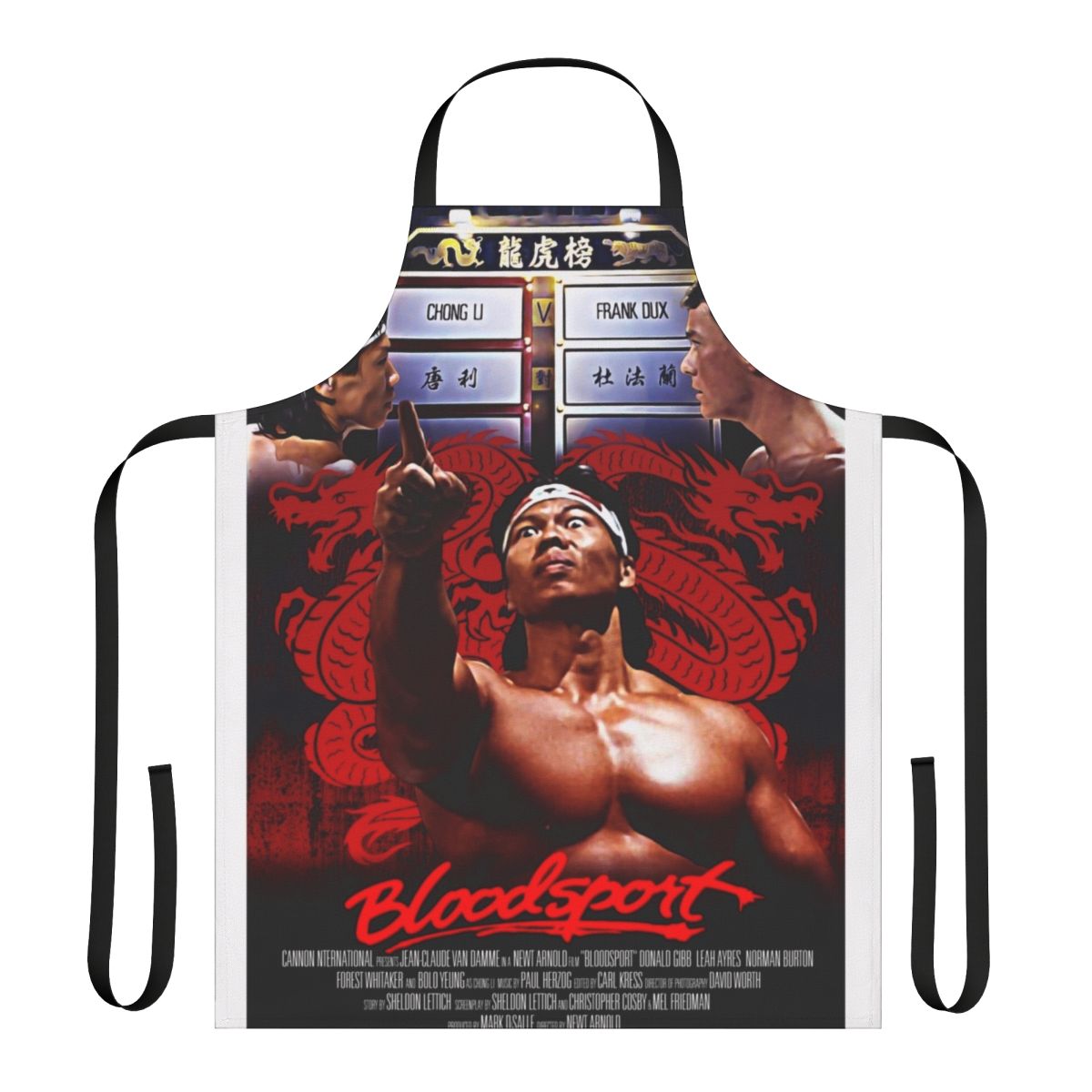 Bloodsport-themed apron featuring Chong Li character from the 1980s action movie