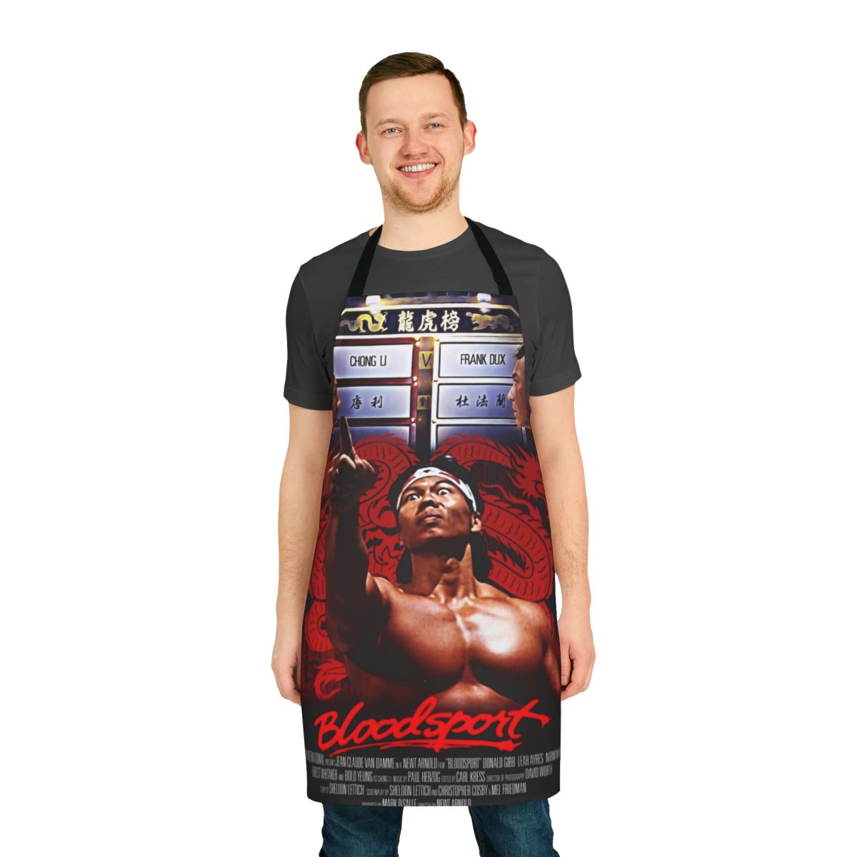 Bloodsport-themed apron featuring Chong Li character from the 1980s action movie