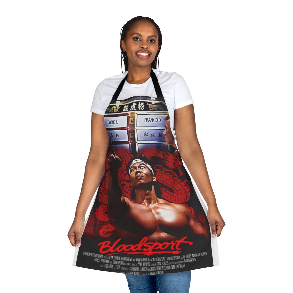 Bloodsport-themed apron featuring Chong Li character from the 1980s action movie