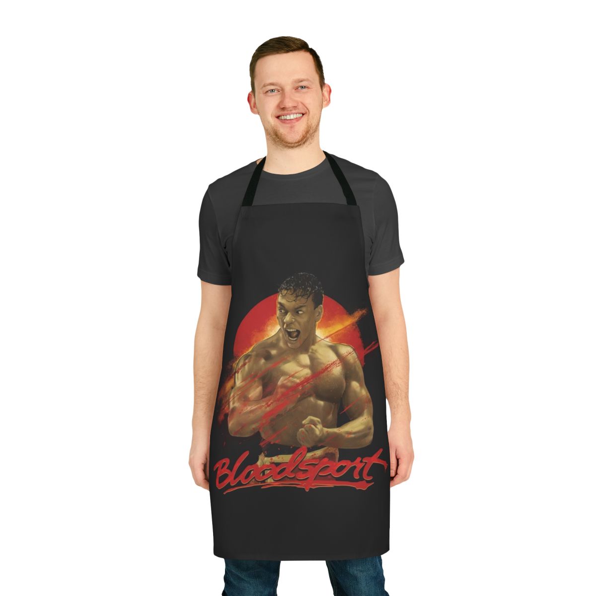 Bloodsport-Inspired Retro Apron featuring iconic martial arts movie imagery