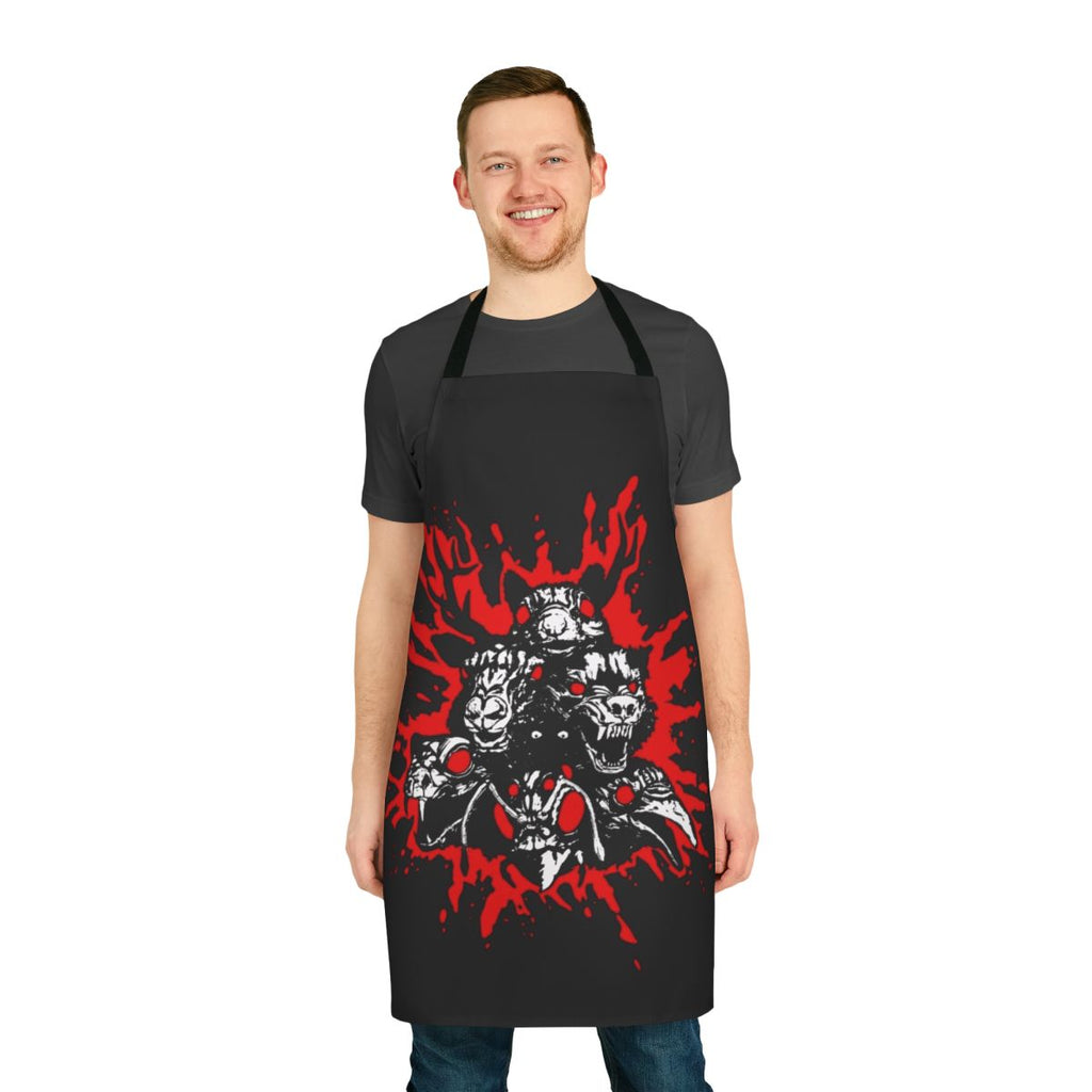 A blood-spattered apron with occult and supernatural imagery, perfect for dark rituals and ceremonies.