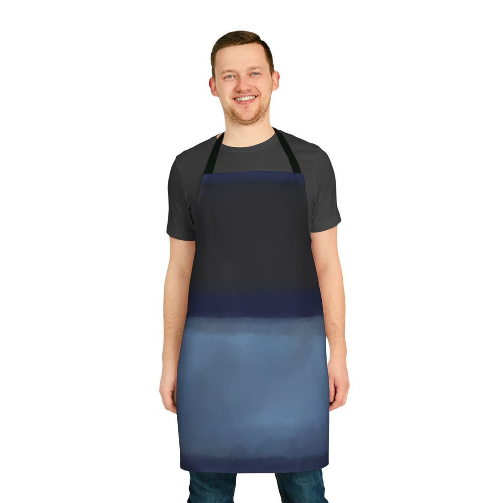 Blue abstract art inspired apron with geometric color block design