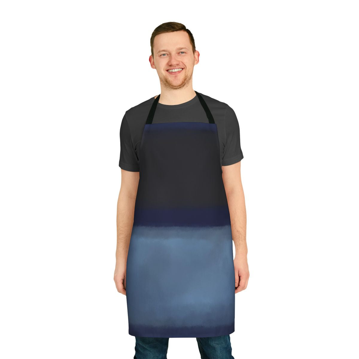 Blue abstract art inspired apron with geometric color block design
