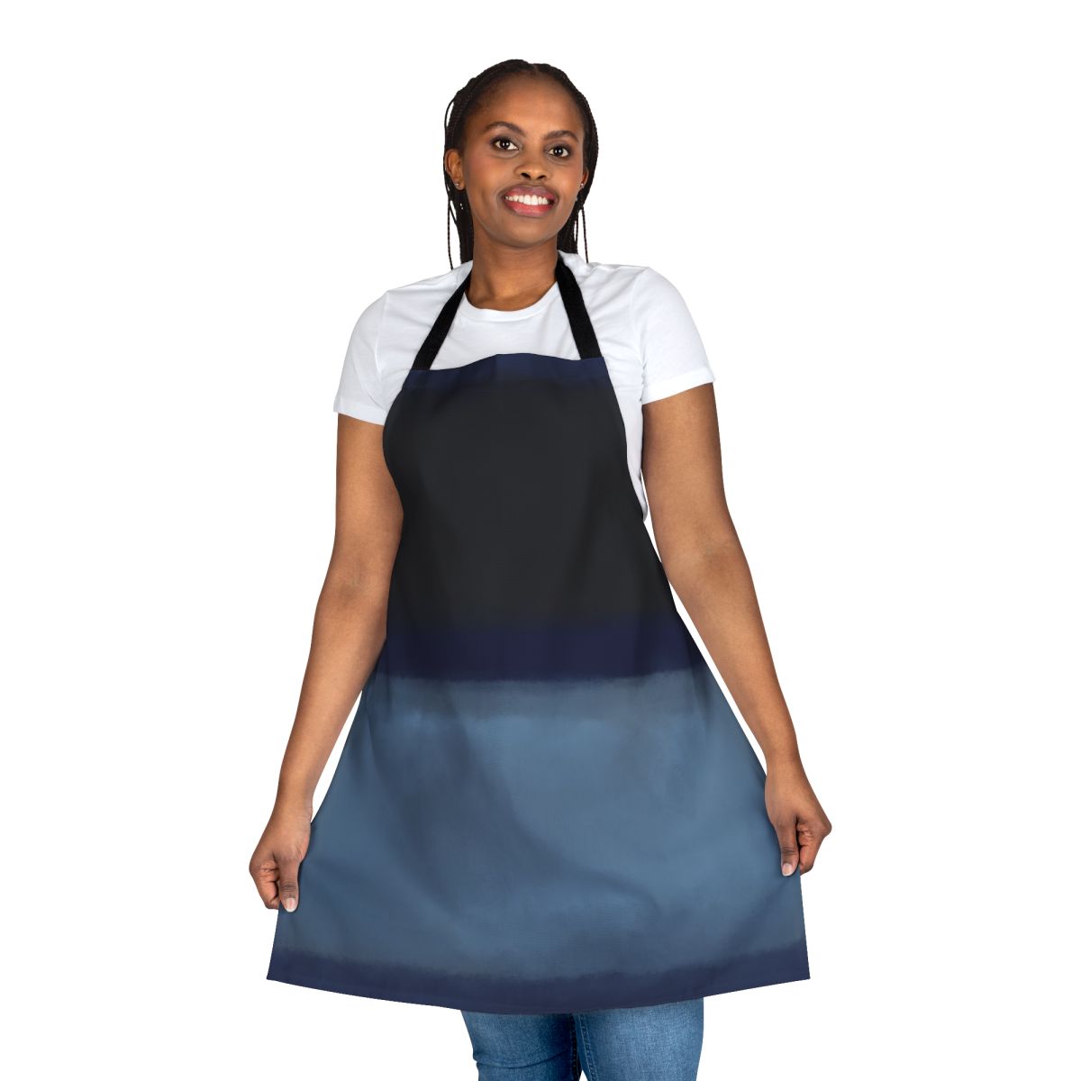 Blue abstract art inspired apron with geometric color block design