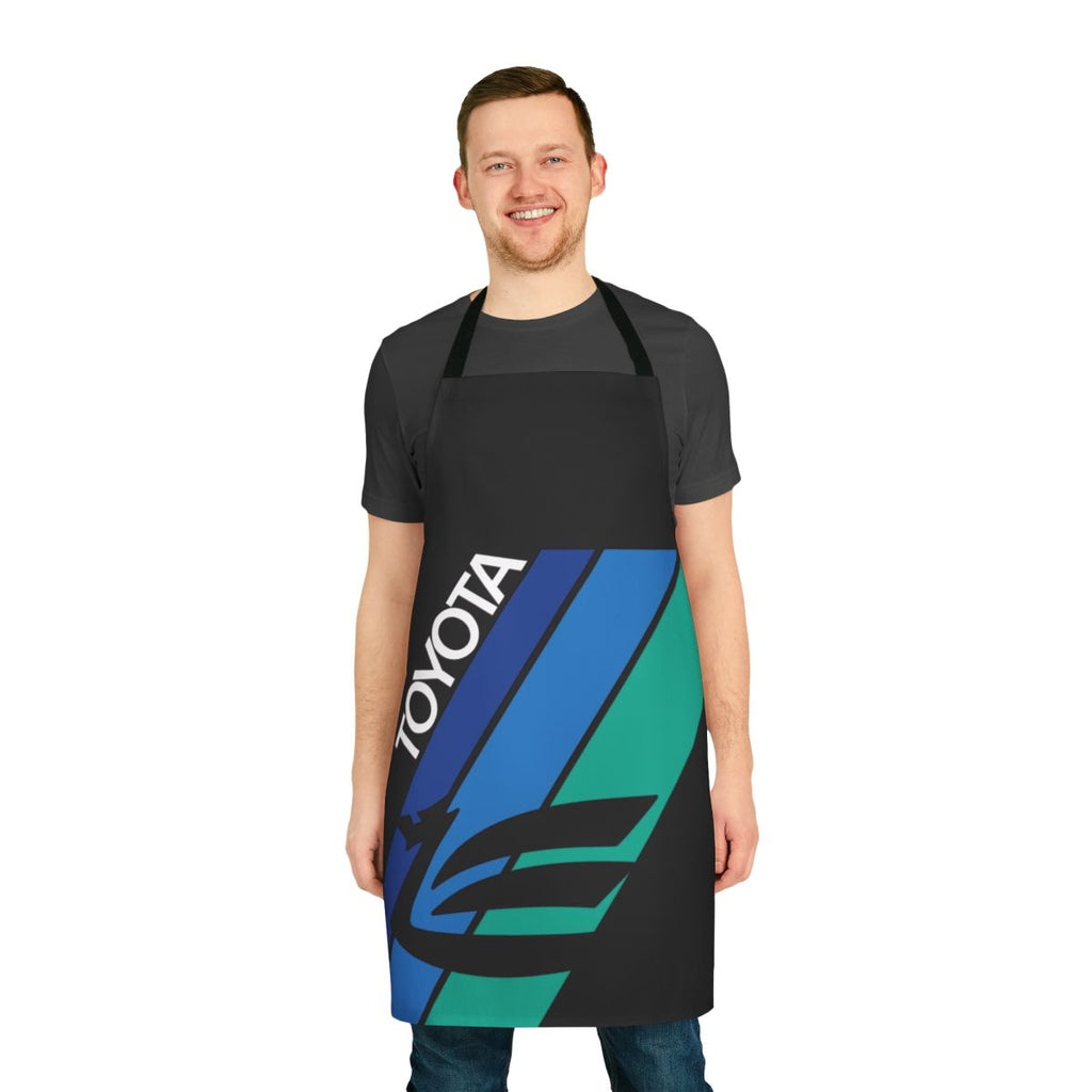 Blue and white striped dragon apron for automotive enthusiasts and mechanics