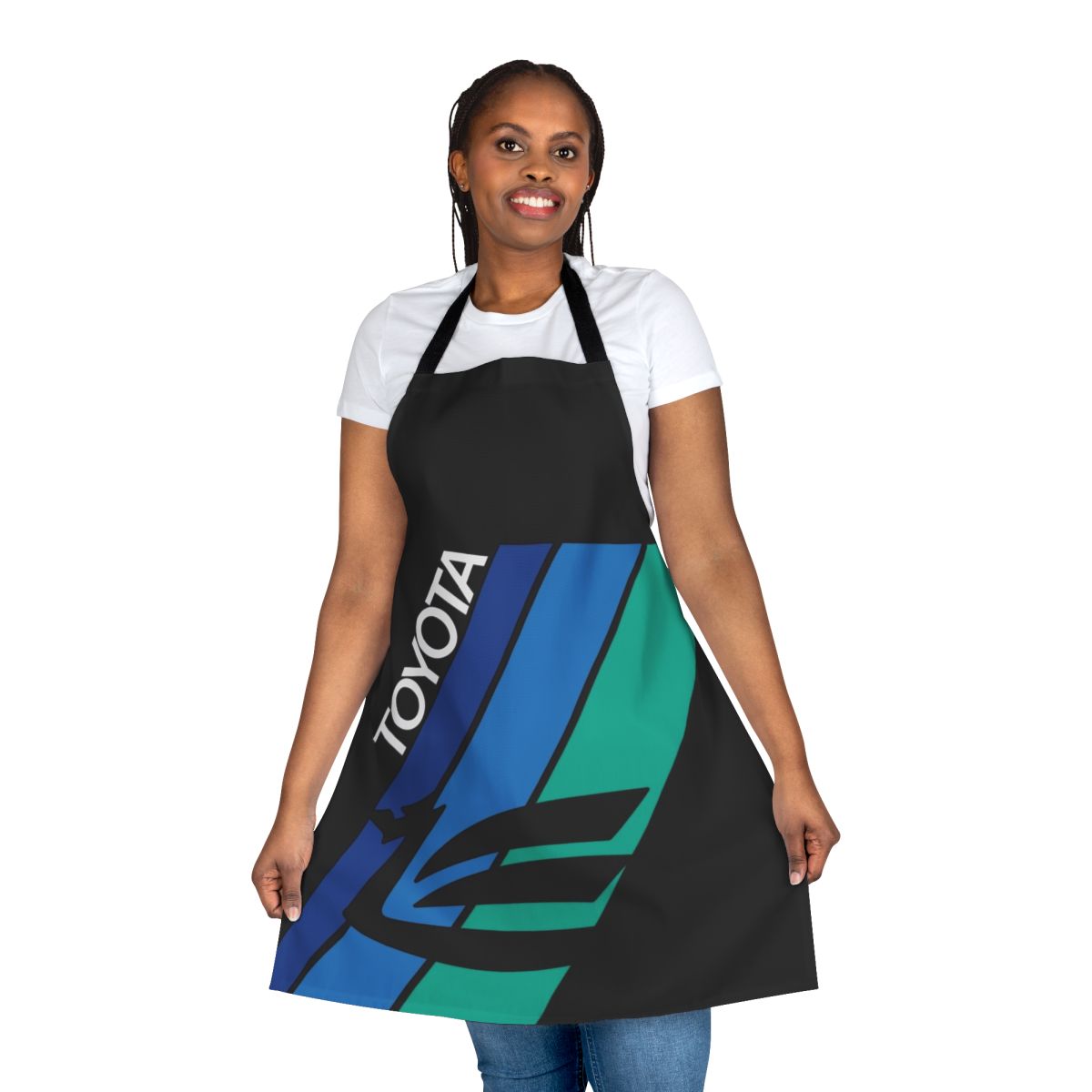 Blue and white striped dragon apron for automotive enthusiasts and mechanics