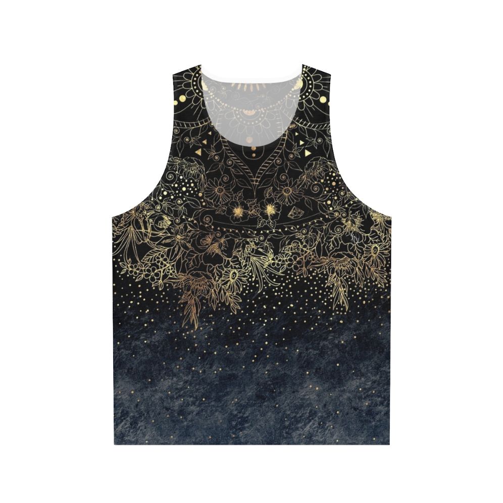 Blue Gold Mandala Floral Unisex Tank Top