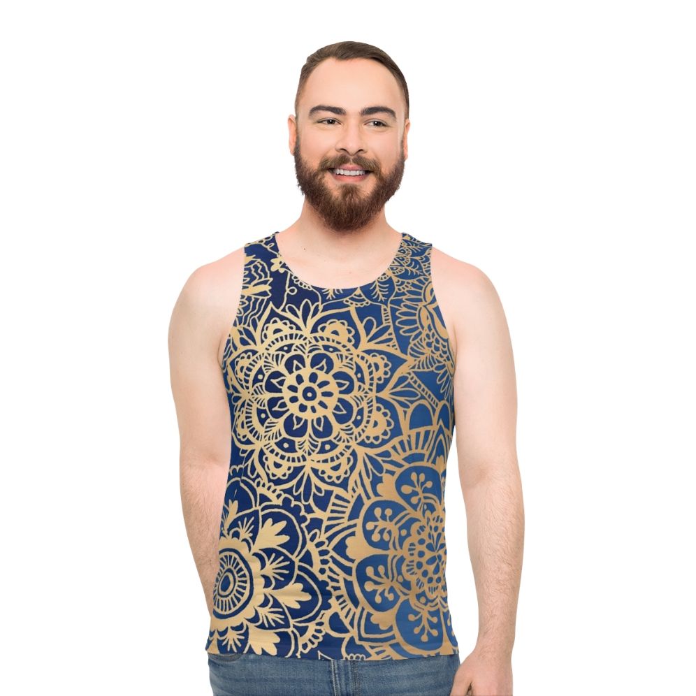 Bohemian Blue and Gold Mandala Pattern Unisex Tank Top
