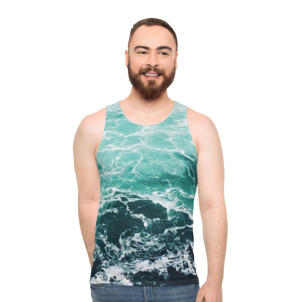 Blue Ocean Beach Waves Unisex Tank Top