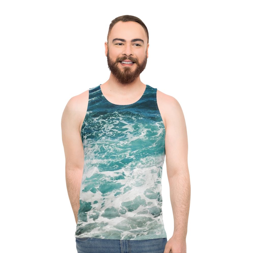 Blue ocean waves unisex tank top