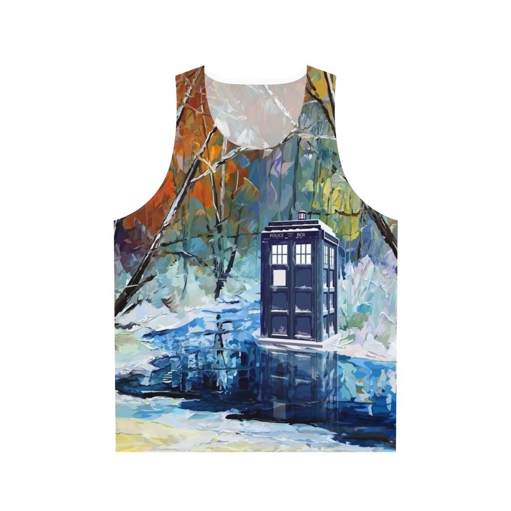 Blue Phone Booth with Winter Scenery Unisex Tank Top