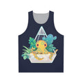 Blue ringed octopus swimming in an ocean terrarium design on a unisex tank top