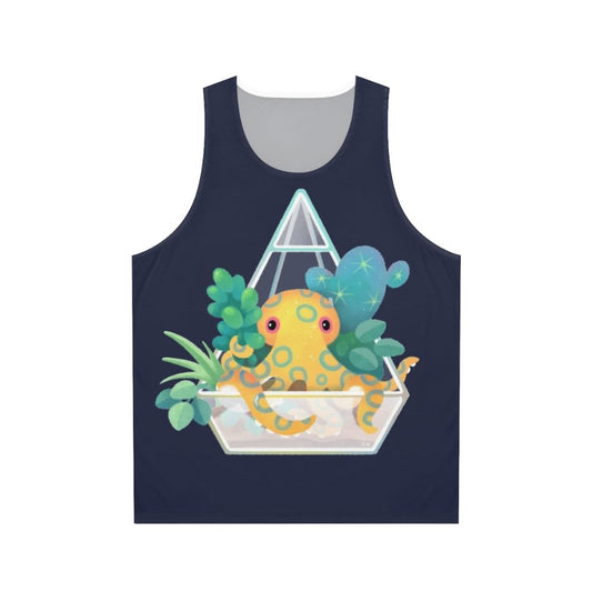 Blue ringed octopus swimming in an ocean terrarium design on a unisex tank top