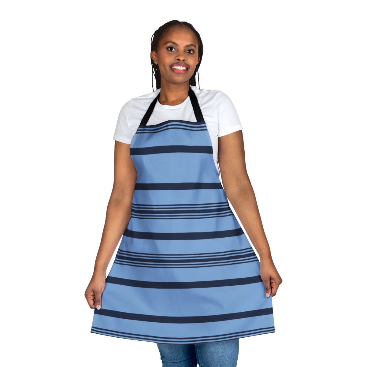 Blue and white striped apron with "Dear Evan Hansen" design, inspired by the popular Broadway musical