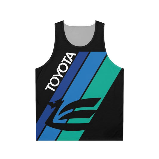 Blue and white striped unisex tank top with dragon design