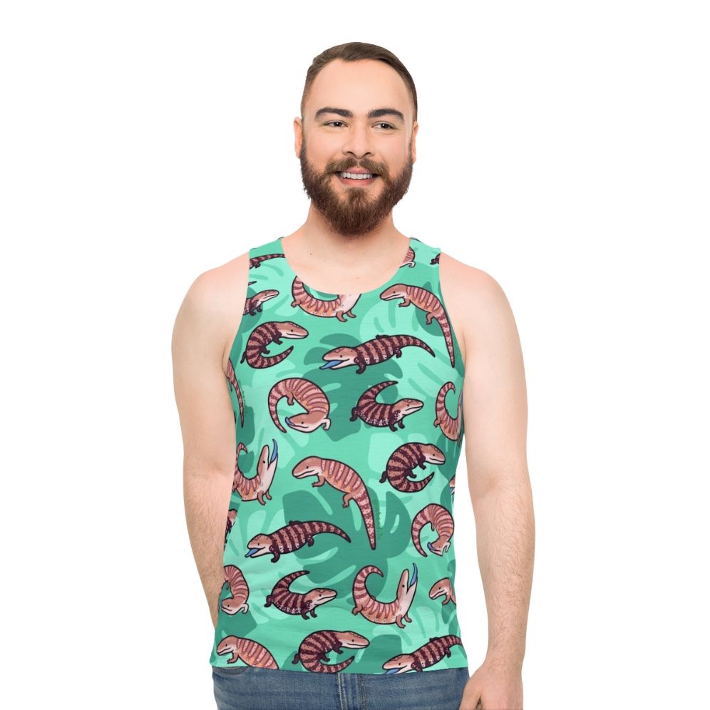 Blue tongue skink cartoon design on unisex tank top