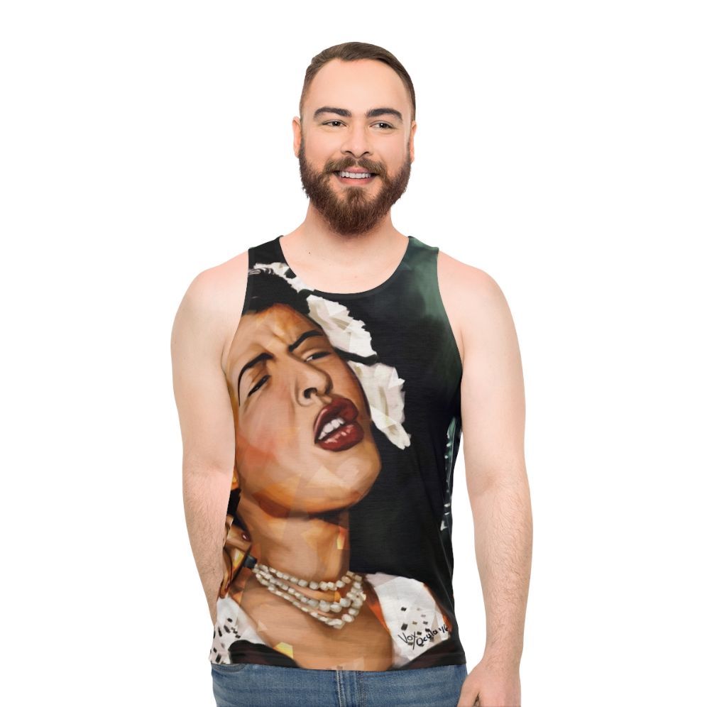 Blue unisex tank top for musicians and fans