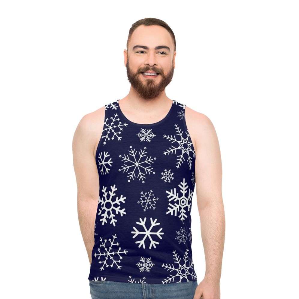 Blue winter tank top with simple snowflake pattern