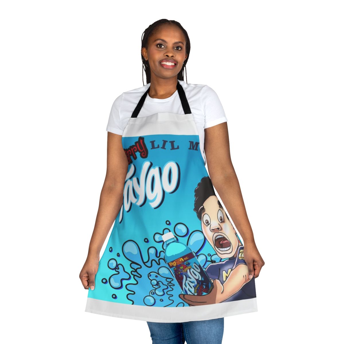 Blueberry Faygo inspired apron with Lil Mosey design
