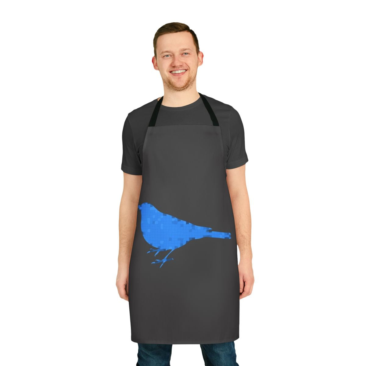 Bluebird-inspired apron featuring a design of legendary animals in a colorful, abstract style